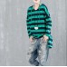 fine cotton blouse Loose fitting Casual Bat Sleeve Hooded Stripe Shirt