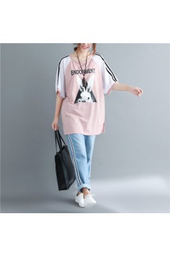 diy pink print cotton clothes For Women Vintage Photography o neck cotton tops