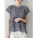 Lace Hollow Short Sleeve Crew Neck Two Pieces Blouse