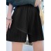 Solid Fold Pleated Pocket Elastic Waist Casual Shorts