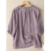 Lettuce Edge Crew Neck Solid Button 3 4 Sleeve Blouse