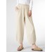 Women Solid Elastic Waist Dual Pocket Wide Leg Pants