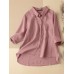 Cotton Solid Button Pocket High  Low Hem Casual Shirt